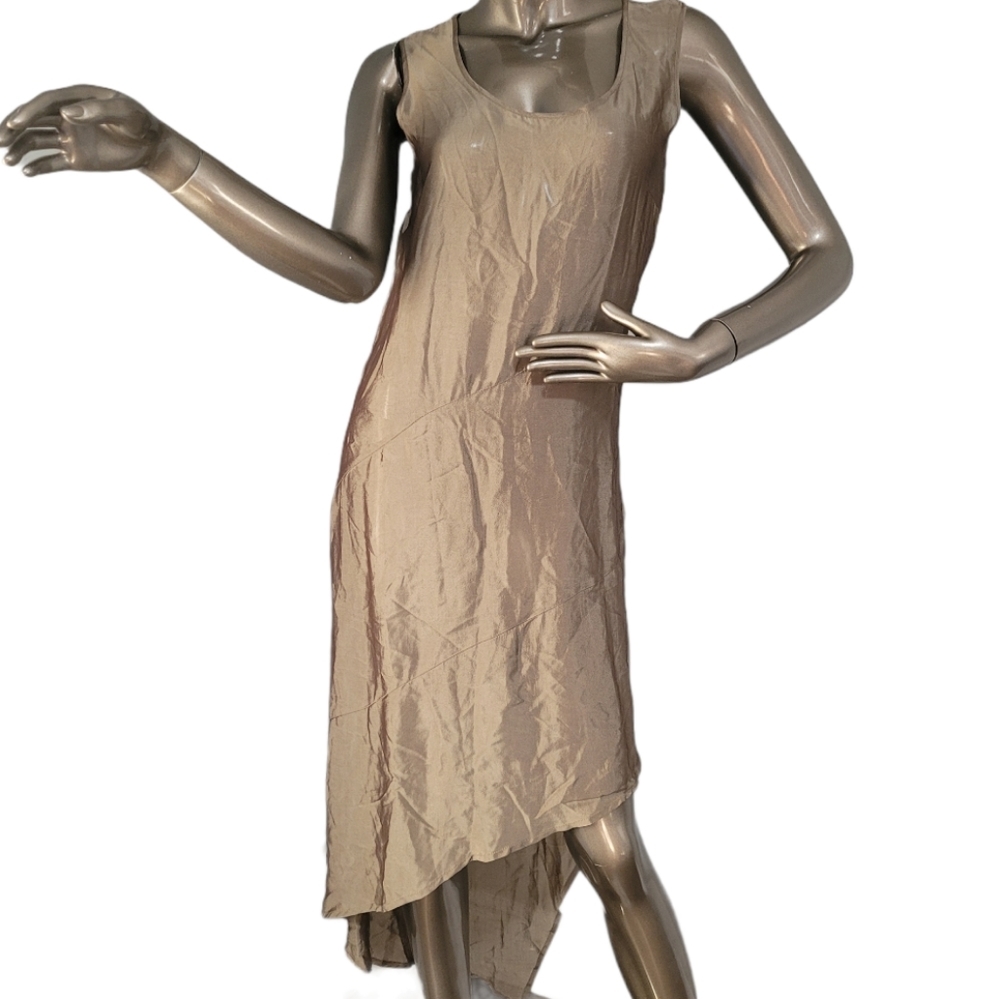 Asya Italian Design Sheer Tan High Low sleeveless Dress Small
